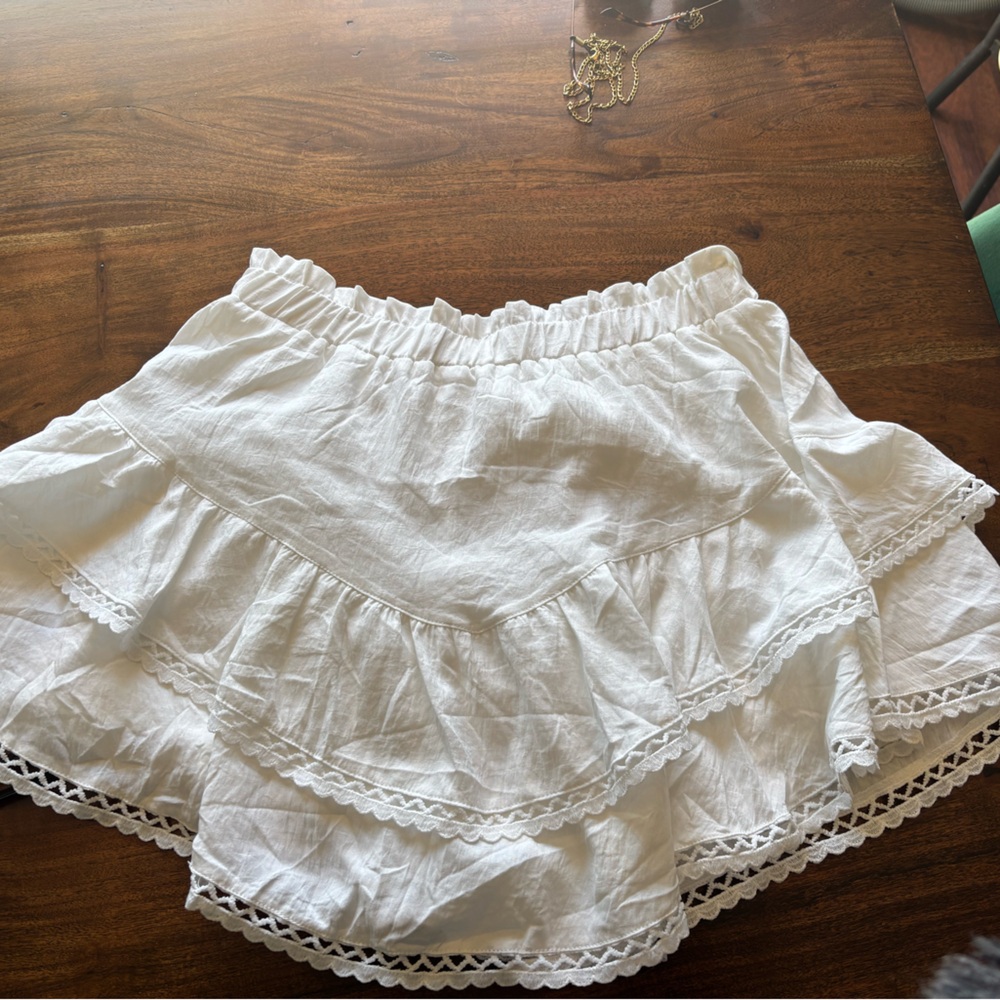 White Ruffled Skirt with Lace Trim